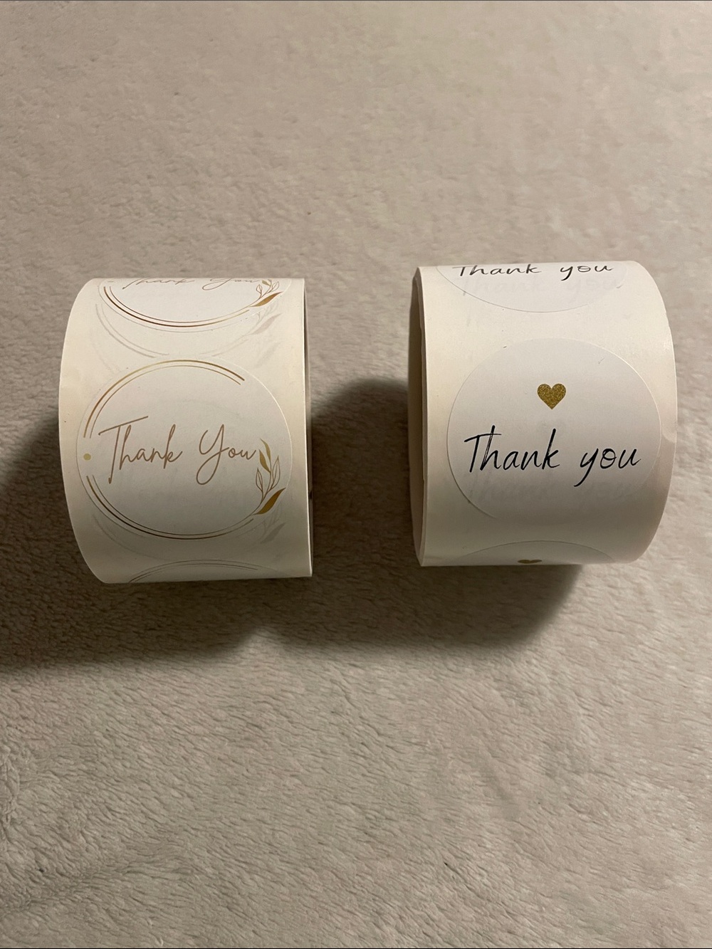 2 Thank You Sticker Rolls - White and Gold Decorative Labels